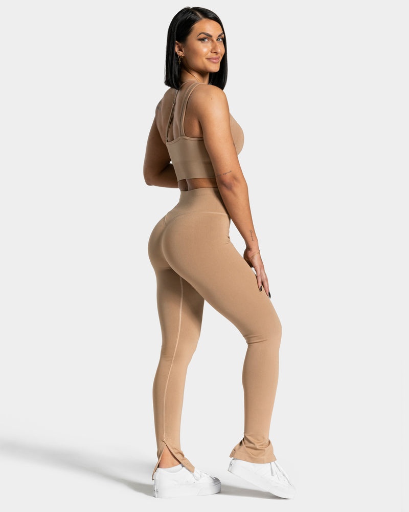 Beige Women Teveo Sassy Slit Leggings | VRY-2946