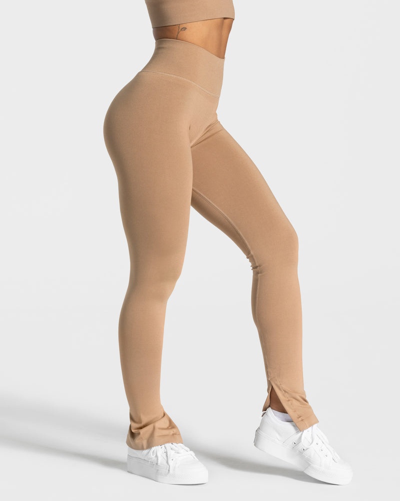 Beige Women Teveo Sassy Slit Leggings | VRY-2946