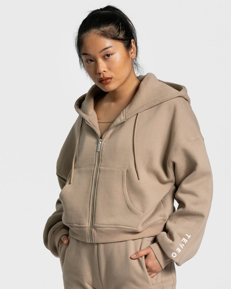 Beige Women Teveo Sassy Zip Hoodie | JAD-1645