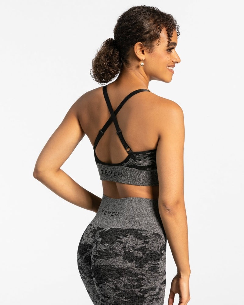 Black Women Teveo Camo Sports Bra | HCC-4336