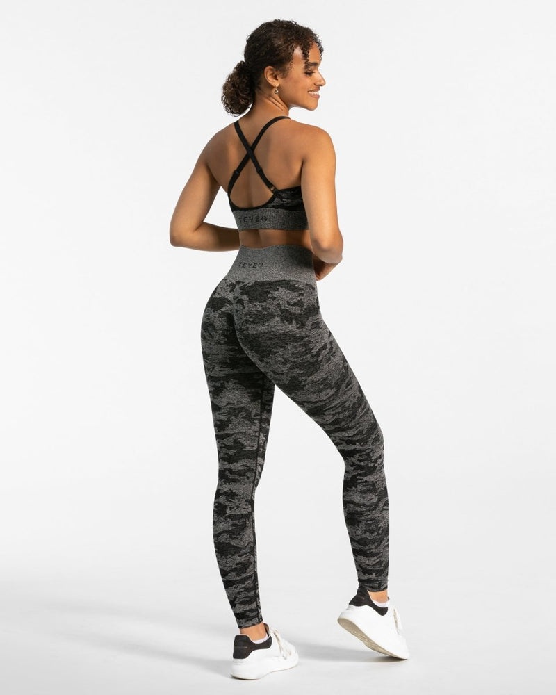 Black Women Teveo Camo Sports Bra | HCC-4336