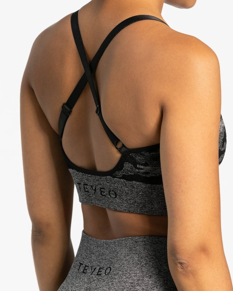 Black Women Teveo Camo Sports Bra | HCC-4336