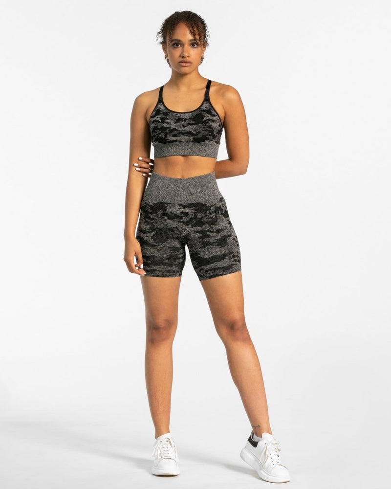 Black Women Teveo Camo Sports Bra | HCC-4336