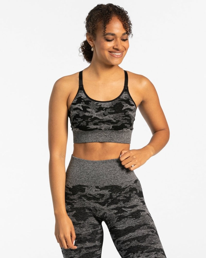 Black Women Teveo Camo Sports Bra | HCC-4336