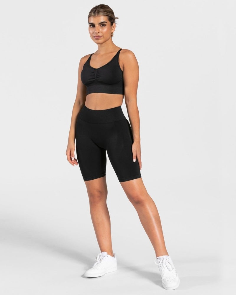 Black Women Teveo Charming Scrunch Sports Bra | JIM-8917