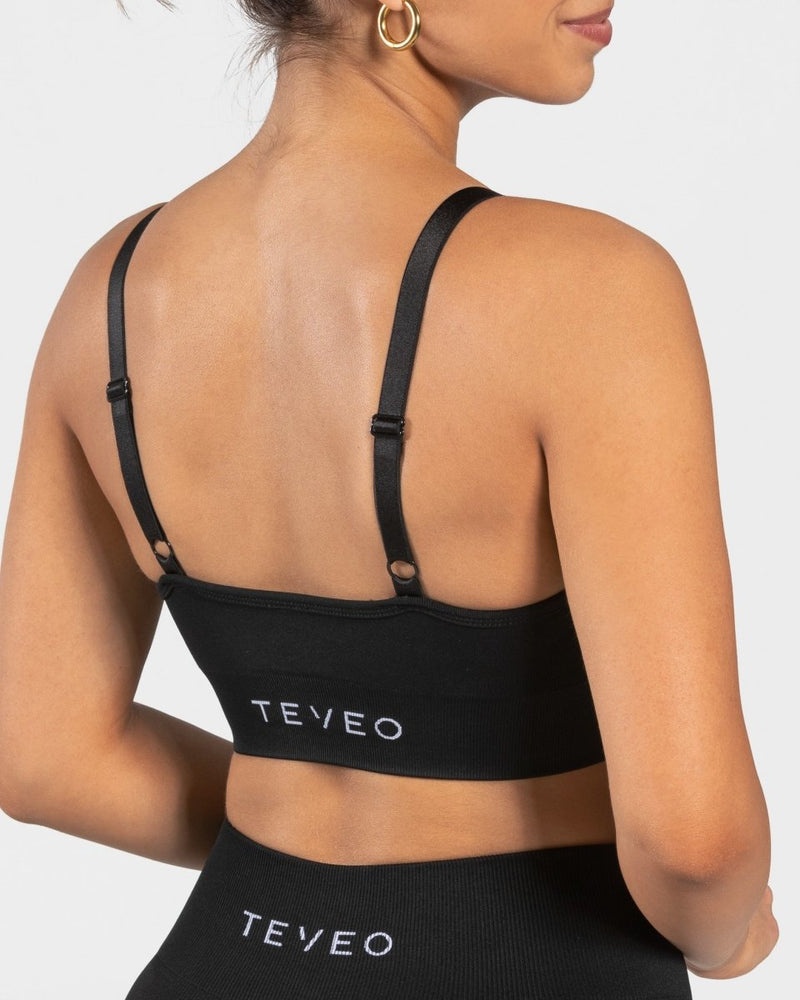 Black Women Teveo Charming Scrunch Sports Bra | JIM-8917