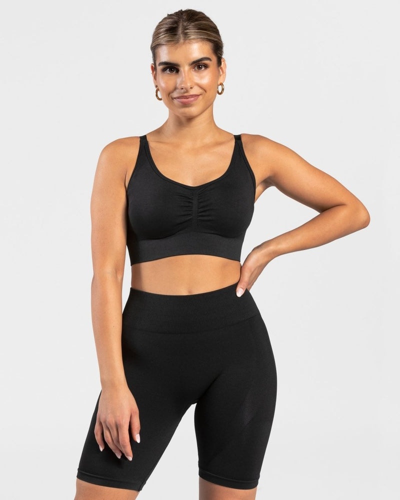 Black Women Teveo Charming Scrunch Sports Bra | JIM-8917