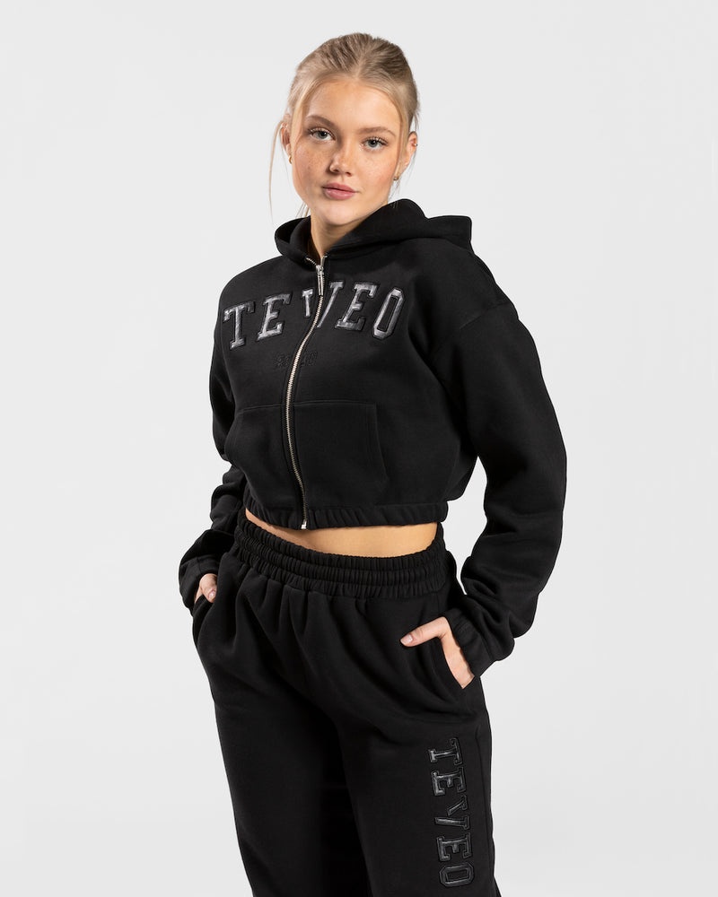 Black Women Teveo College Zip Hoodie | EBD-7332