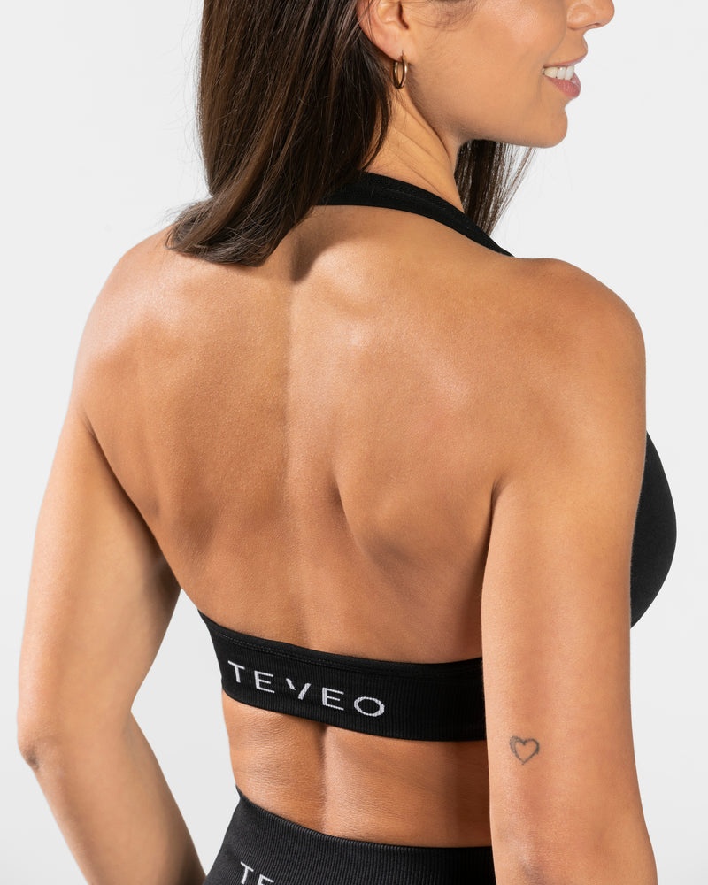 Black Women Teveo Everyday Neckholder Sports Bra | CXX-5069