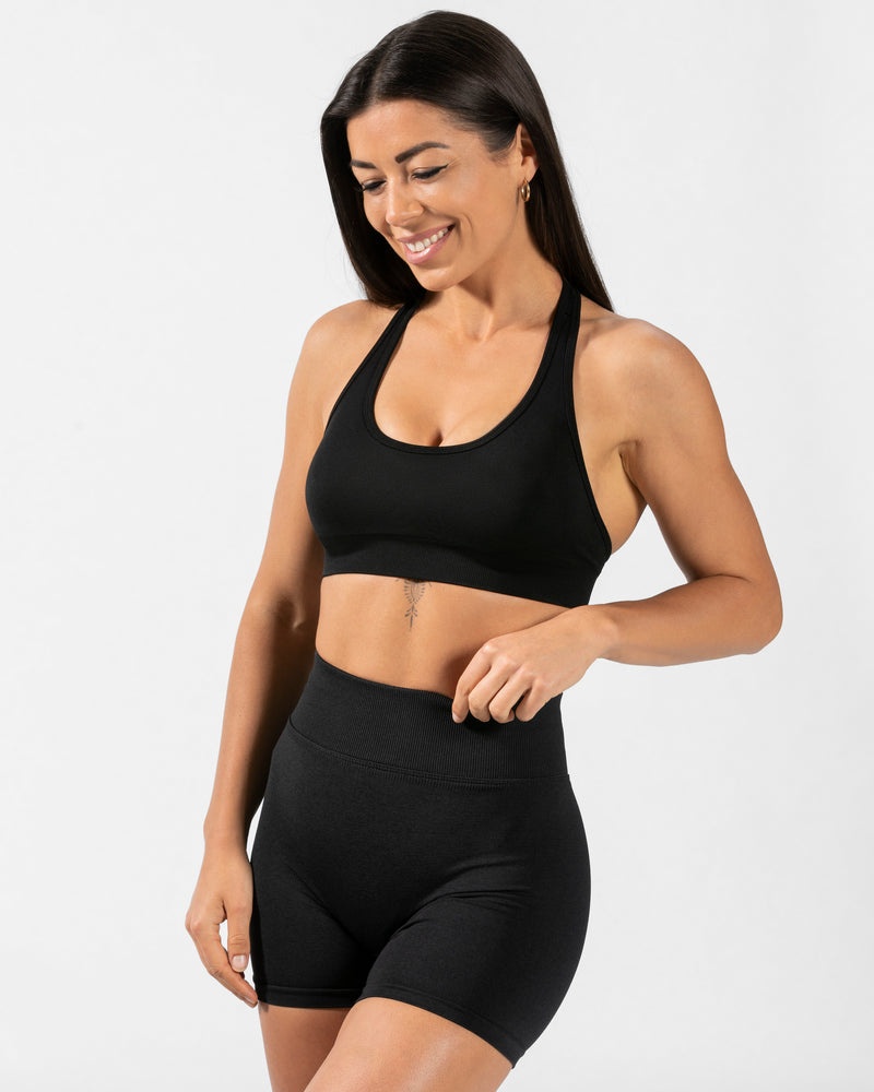 Black Women Teveo Everyday Neckholder Sports Bra | CXX-5069