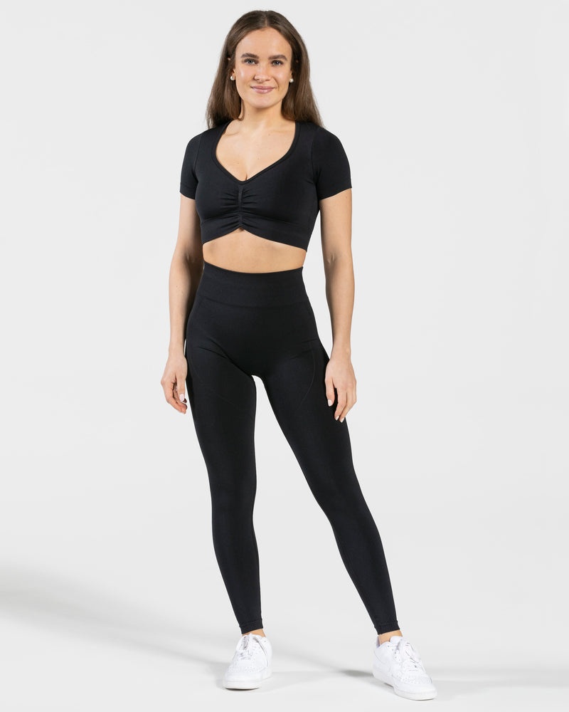 Black Women Teveo Focus Crop Tops | HDE-8356