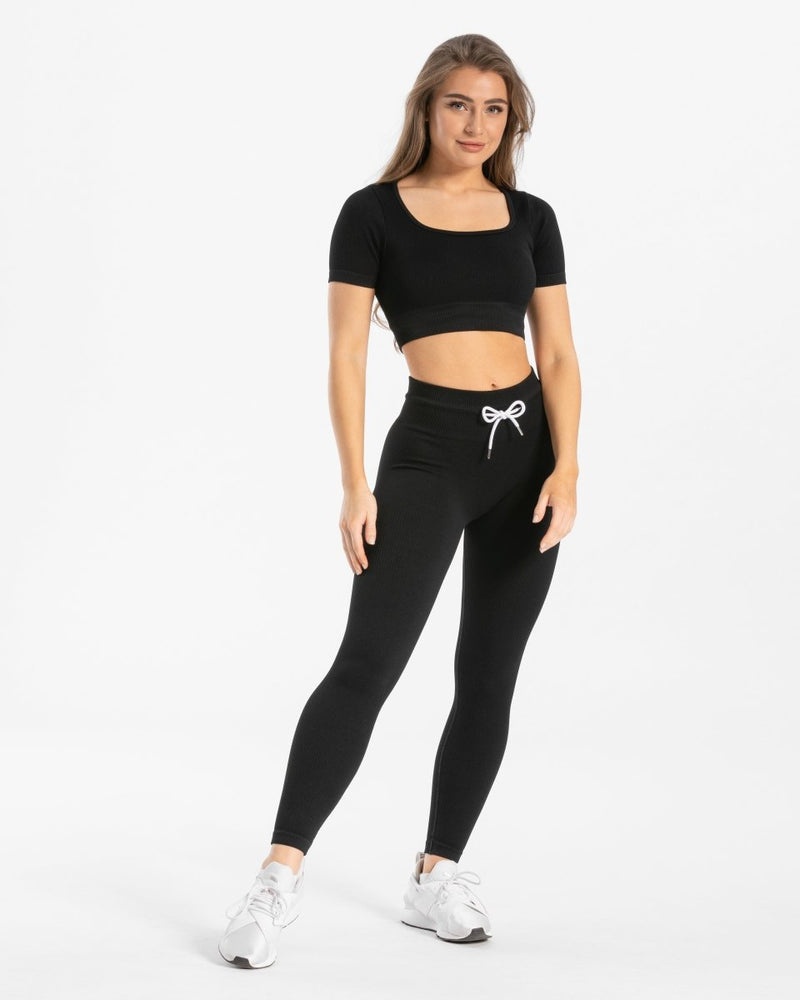 Black Women Teveo Ribbed Crop Tops | IPR-5250