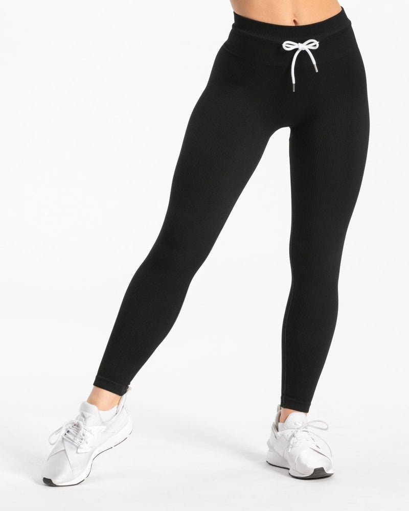 Black Women Teveo Ribbed Leggings | EWM-0676