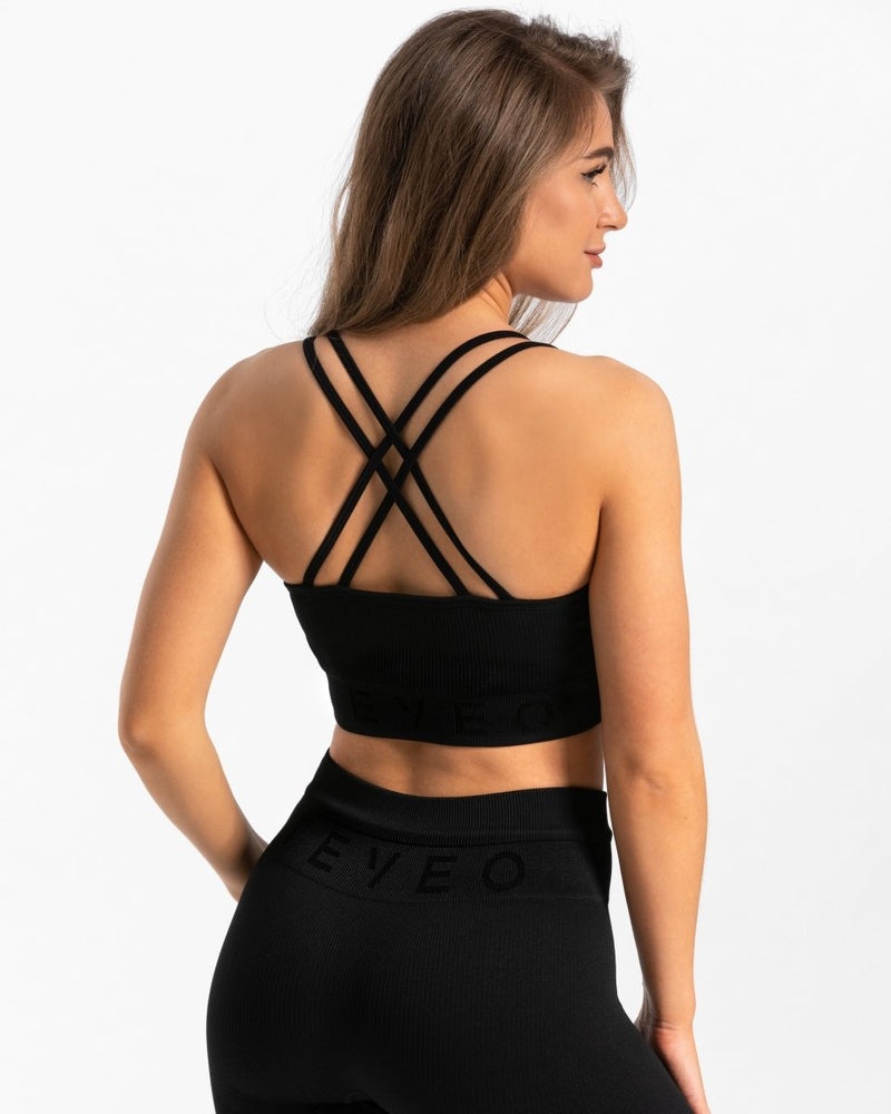 Black Women Teveo Ribbed Sports Bra | IFX-1966