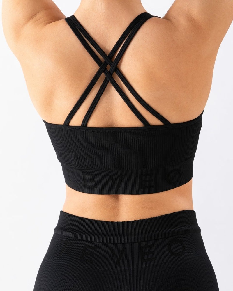 Black Women Teveo Ribbed Sports Bra | IFX-1966