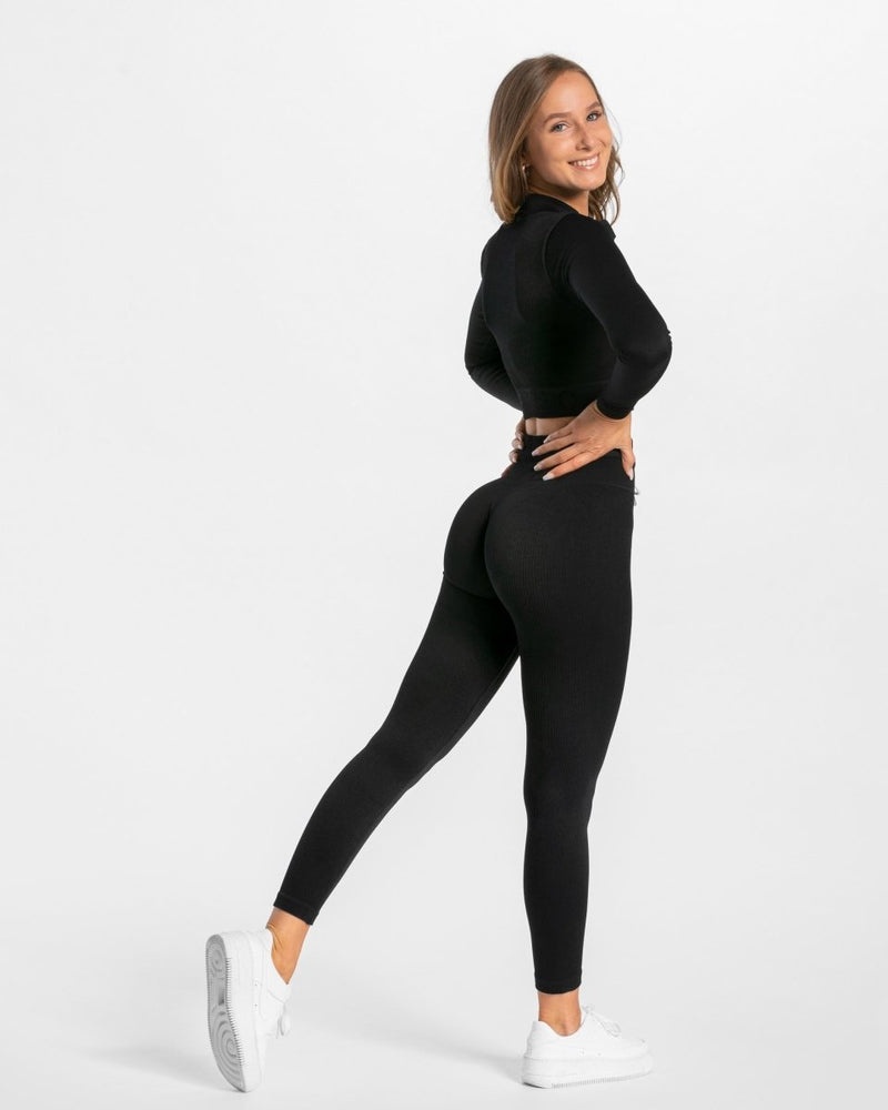 Black Women Teveo Ribbed Zip Jackets | IXX-0982