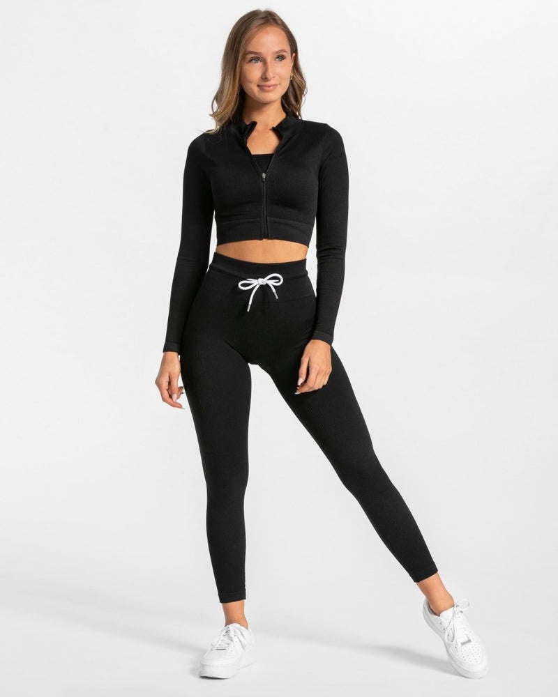 Black Women Teveo Ribbed Zip Jackets | IXX-0982