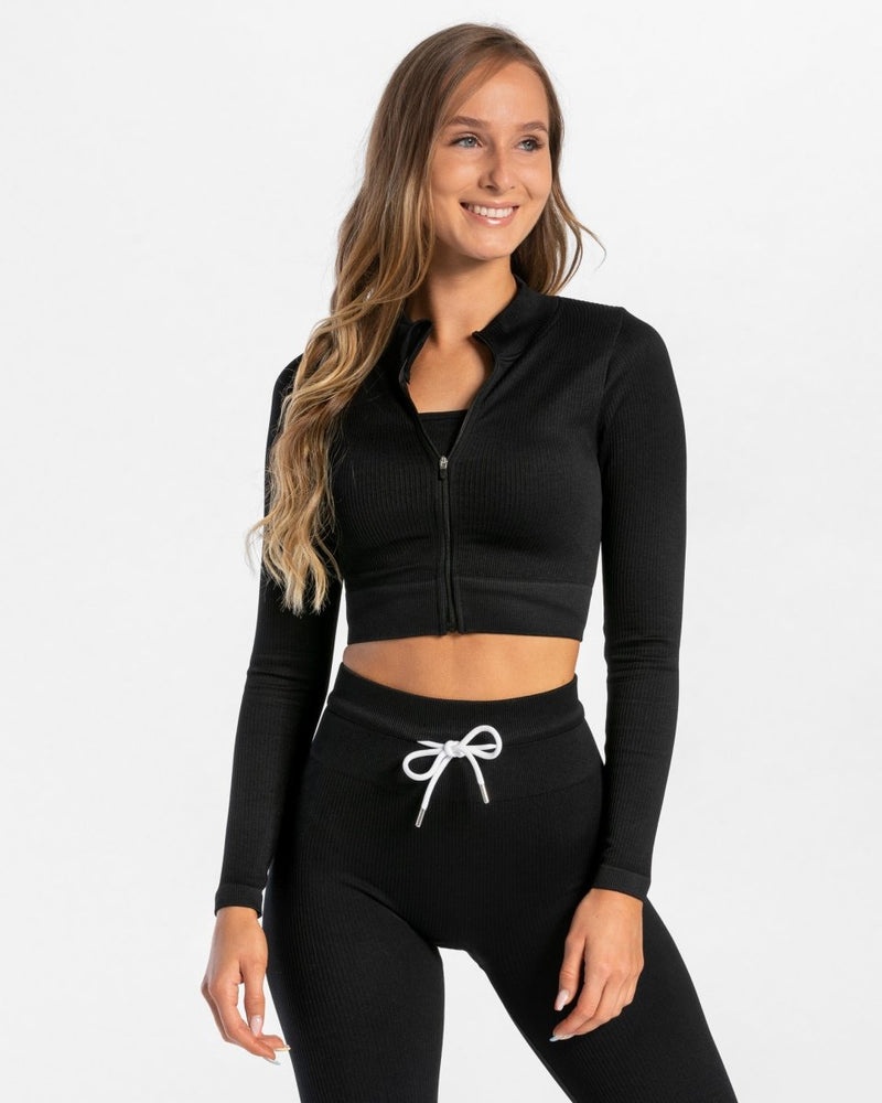 Black Women Teveo Ribbed Zip Jackets | IXX-0982