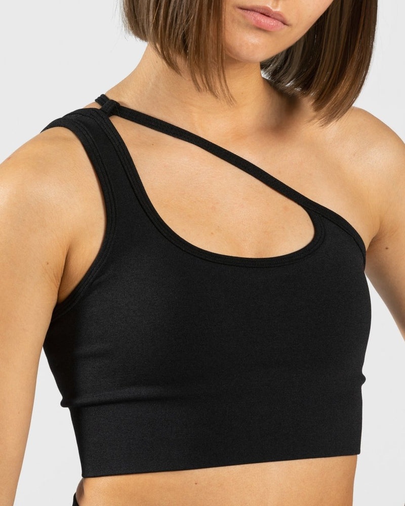 Black Women Teveo Sassy One Shoulder Sports Bra | VWT-5844