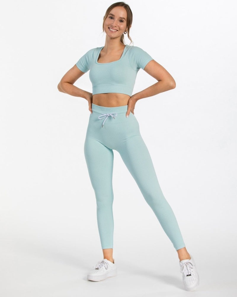 Blue Women Teveo Ribbed Crop Tops | ZQM-3520