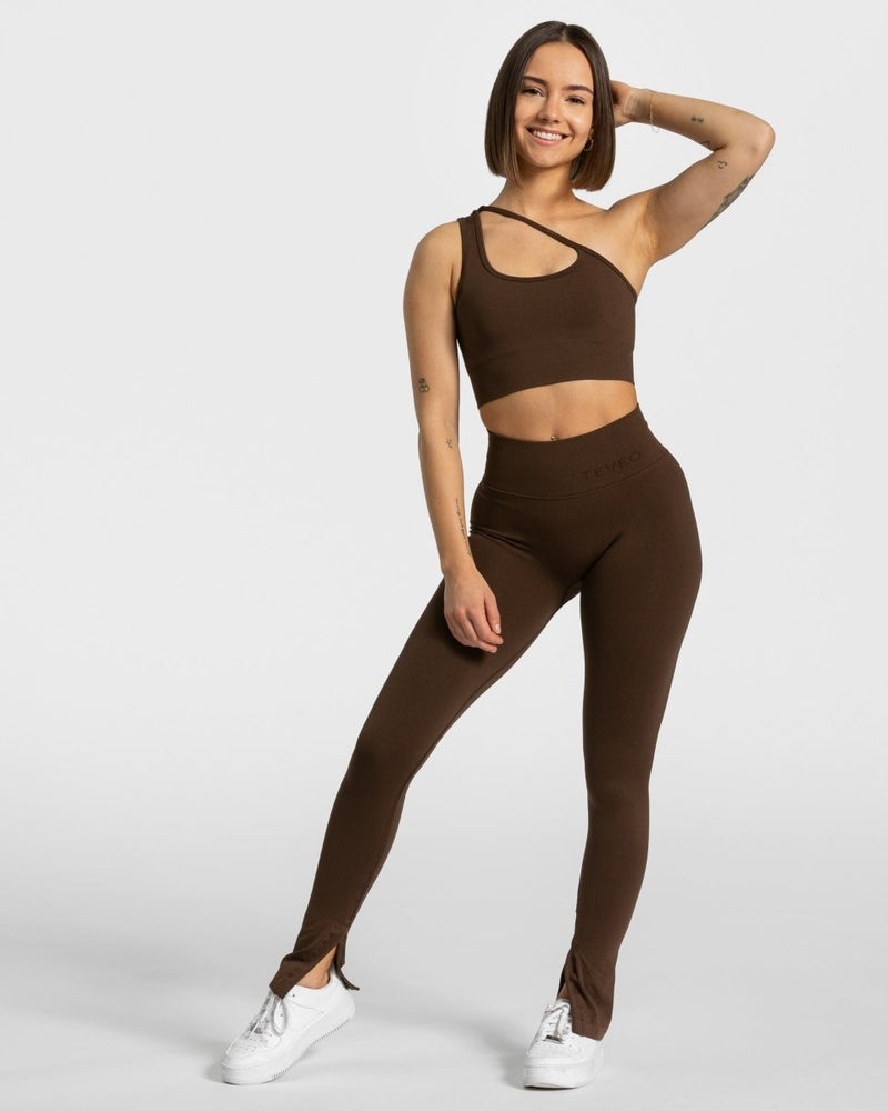 Brown Women Teveo Sassy One Shoulder Sports Bra | NSO-7704