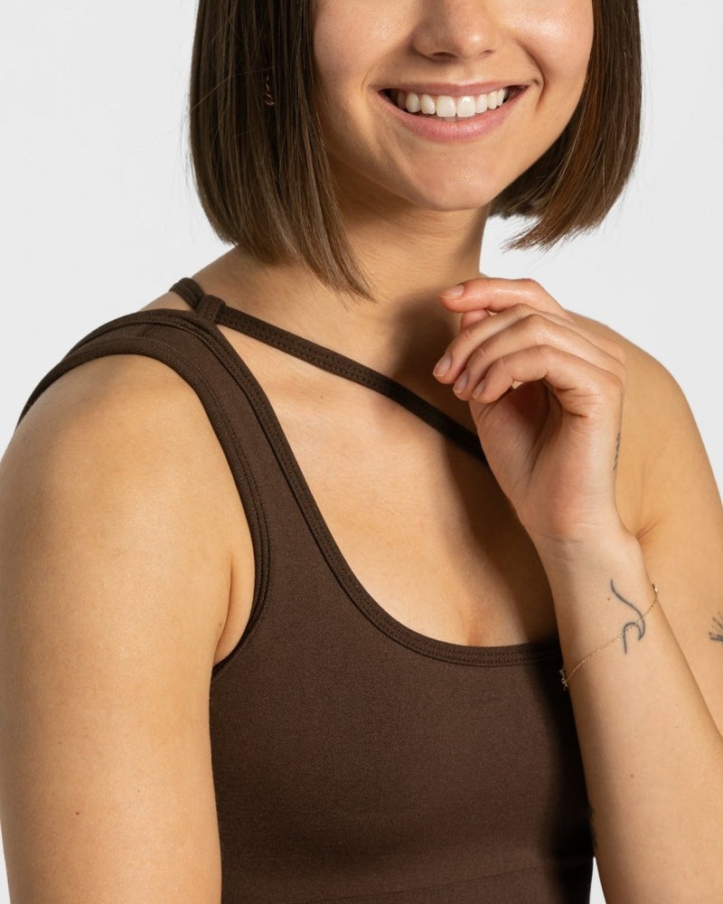 Brown Women Teveo Sassy One Shoulder Sports Bra | NSO-7704