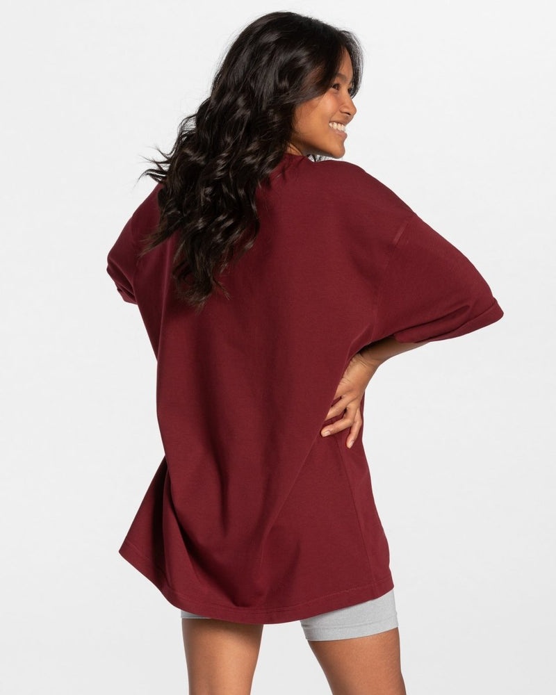 Burgundy Red Women Teveo Iconic Oversized T Shirts | POA-1327