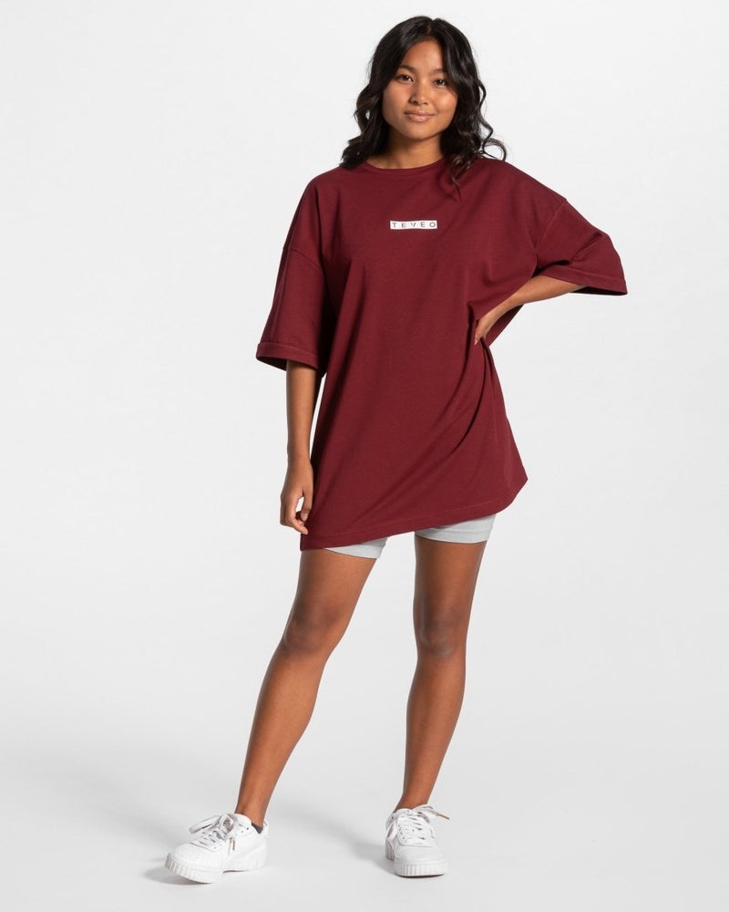 Burgundy Red Women Teveo Iconic Oversized T Shirts | POA-1327