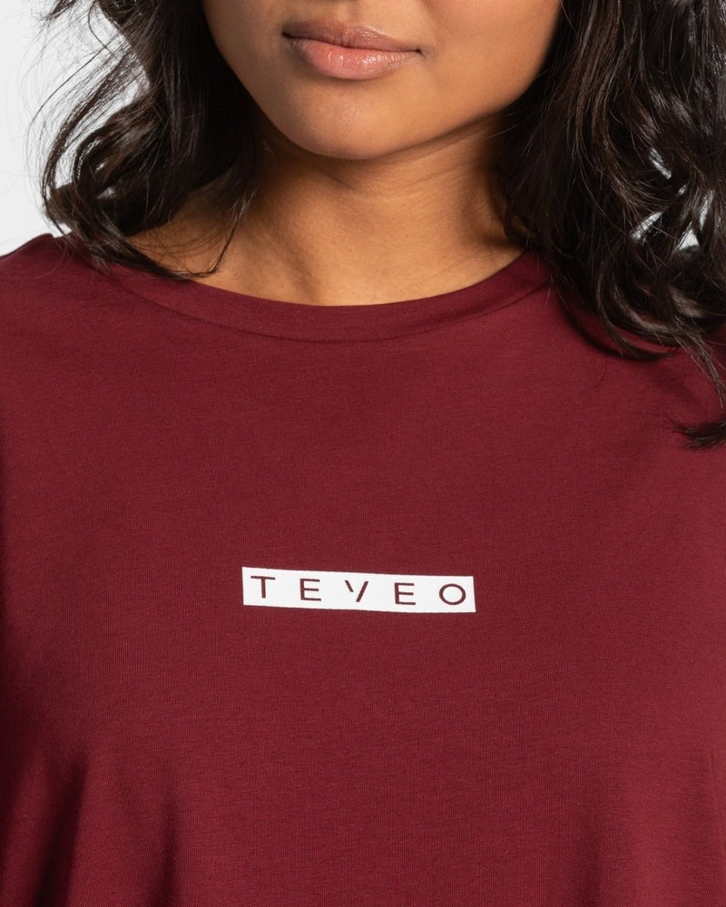 Burgundy Red Women Teveo Iconic Oversized T Shirts | POA-1327