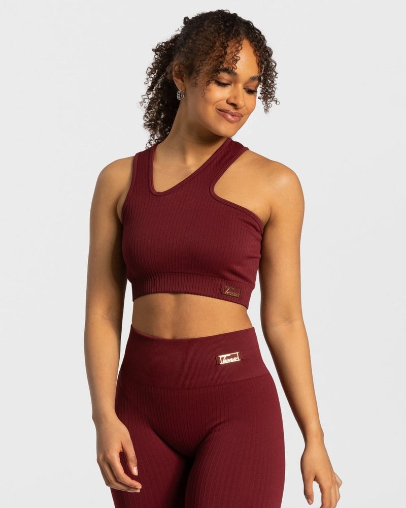 Burgundy Women Teveo Golden Asymmetric Tops | CAV-1554