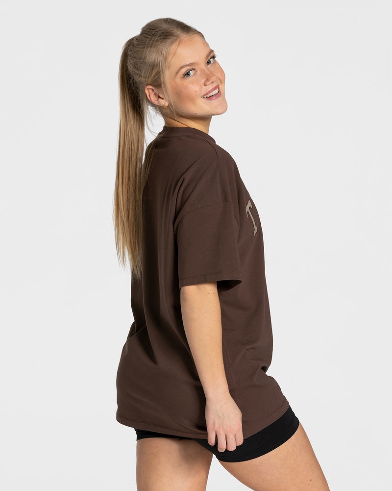 Dark Brown Women Teveo College Oversized T Shirts | WZQ-7267