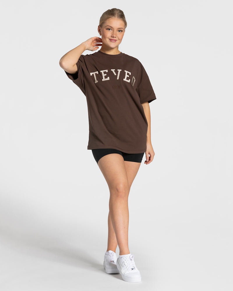 Dark Brown Women Teveo College Oversized T Shirts | WZQ-7267