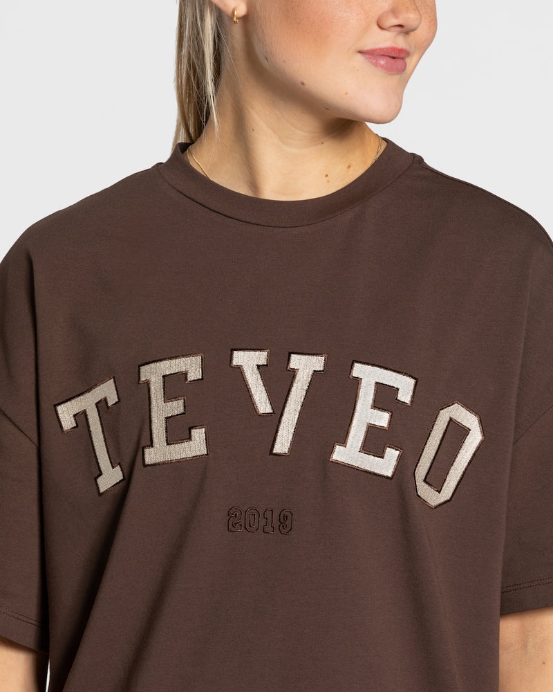 Dark Brown Women Teveo College Oversized T Shirts | WZQ-7267