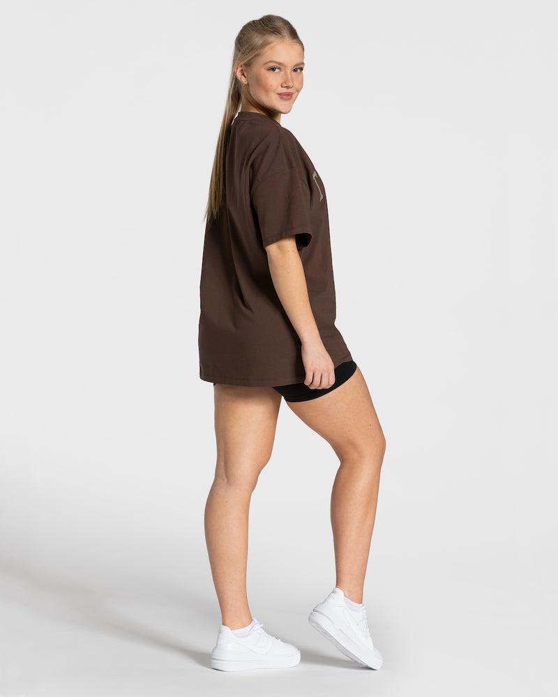 Dark Brown Women Teveo College Oversized T Shirts | WZQ-7267