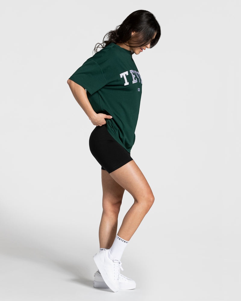 Dark Green Women Teveo College Oversized T Shirts | DPT-8812