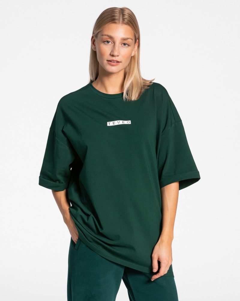 Dark Green Women Teveo Iconic Oversized T Shirts | IXH-8164