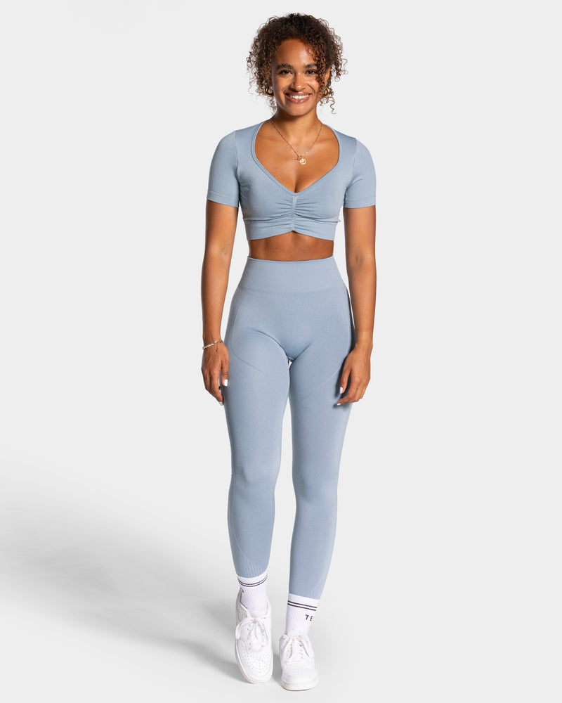 Grey Blue Women Teveo Focus Crop Tops | TAS-1282