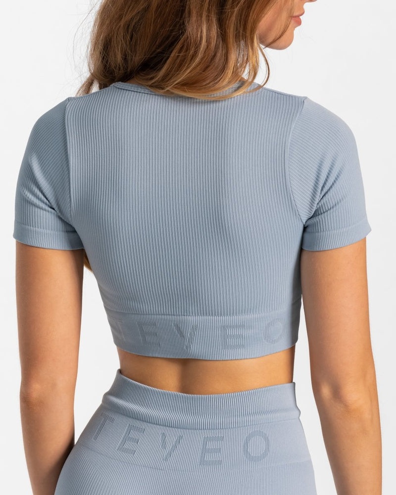 Grey Blue Women Teveo Ribbed Crop Tops | KLT-3858