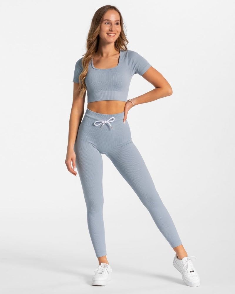 Grey Blue Women Teveo Ribbed Crop Tops | KLT-3858