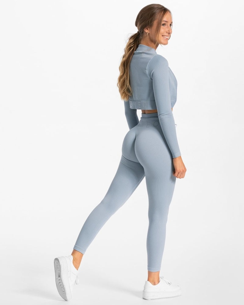 Grey Blue Women Teveo Ribbed Zip Jackets | ZXQ-6761