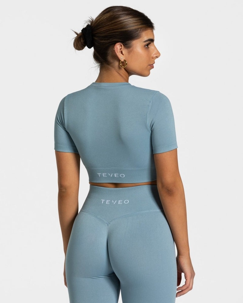 Grey Blue Women Teveo Sensation Crop Tops | IDY-6647