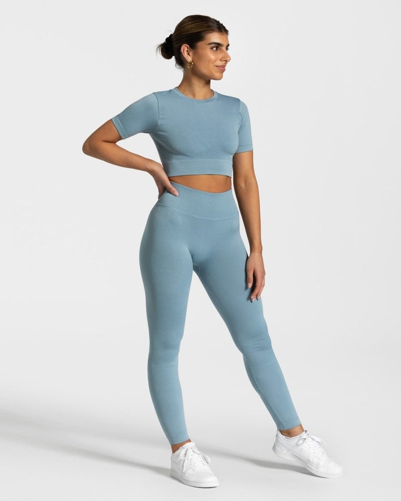 Grey Blue Women Teveo Sensation Crop Tops | IDY-6647