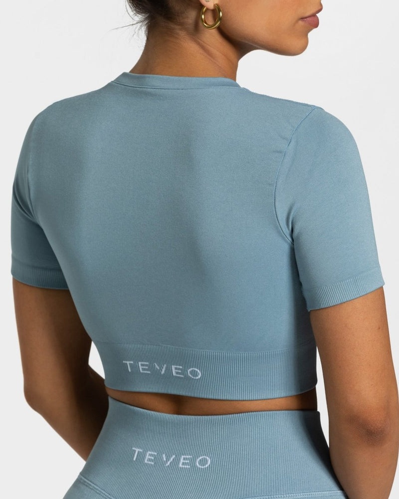 Grey Blue Women Teveo Sensation Crop Tops | IDY-6647