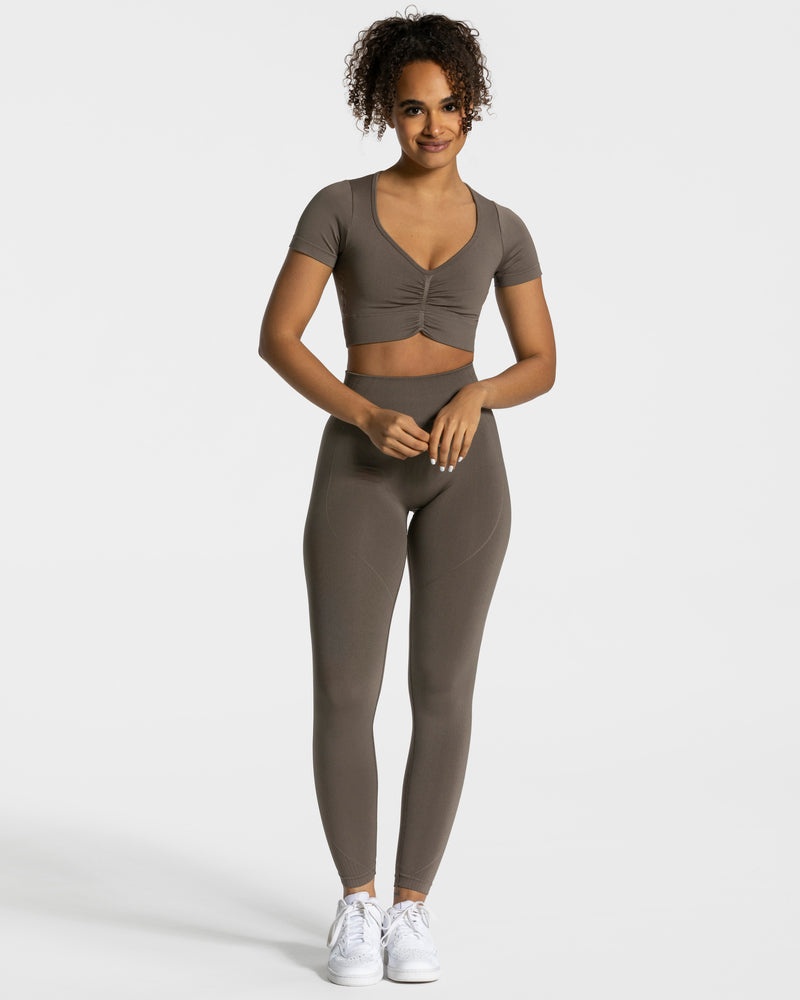 Grey Brown Women Teveo Focus Crop Tops | PFB-7765