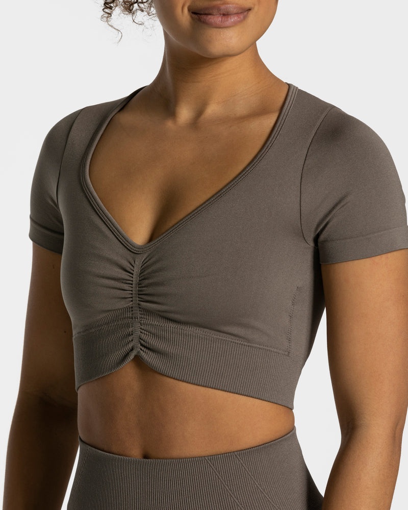 Grey Brown Women Teveo Focus Crop Tops | PFB-7765