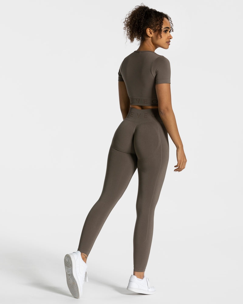 Grey Brown Women Teveo Focus Crop Tops | PFB-7765