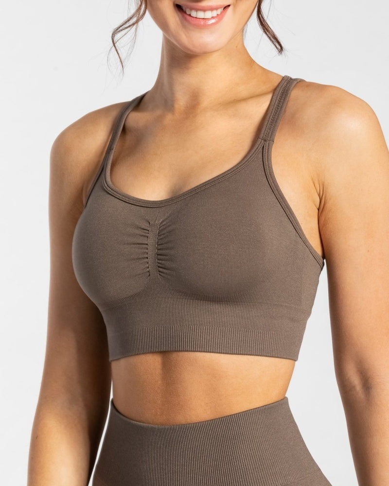 Grey Brown Women Teveo Timeless Scrunch Sports Bra | KRX-2761