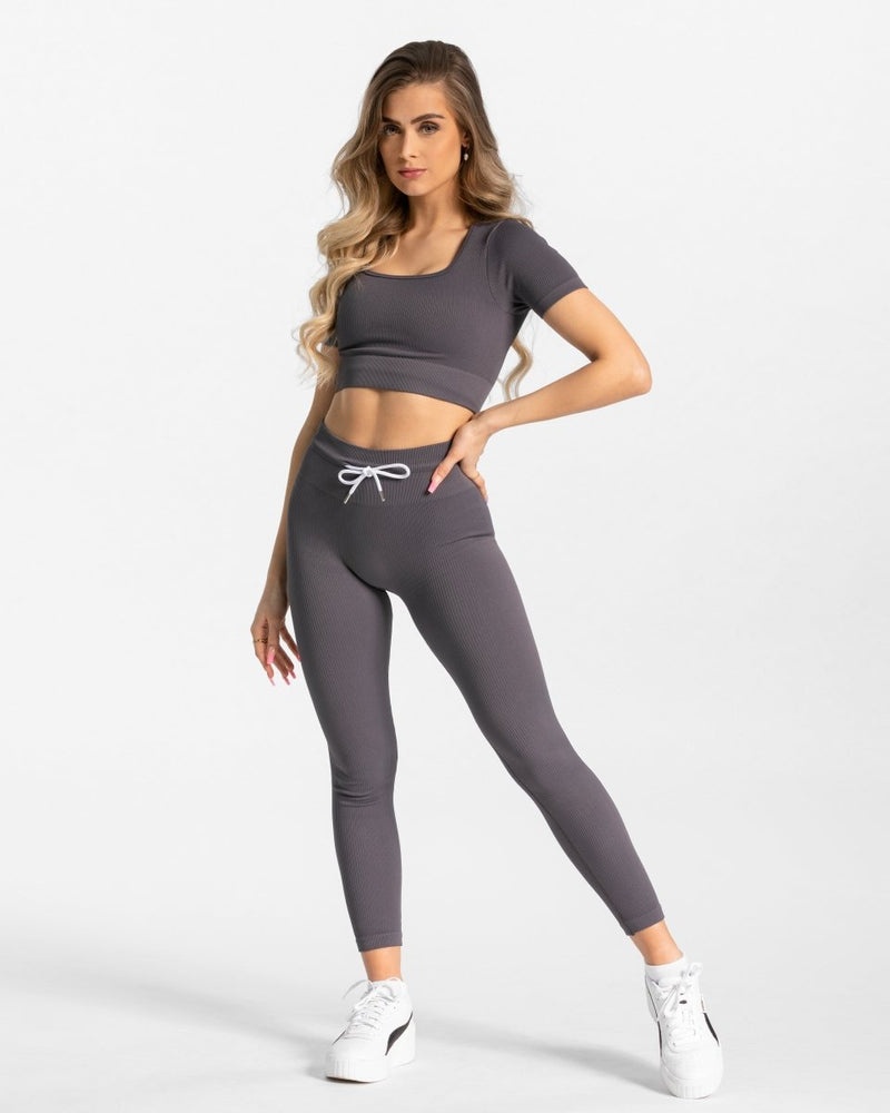 Grey Women Teveo Ribbed Crop Tops | NAH-0744