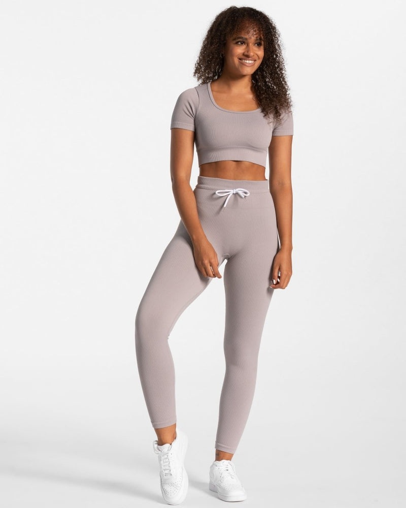 Grey Women Teveo Ribbed Crop Tops | TII-7083