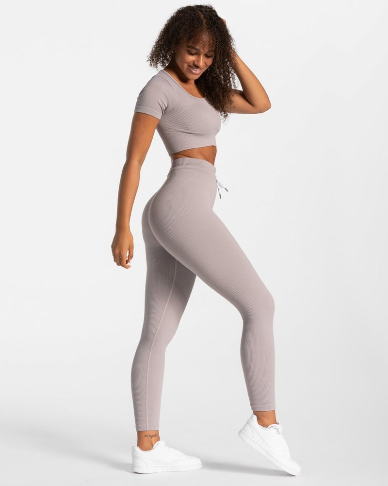 Grey Women Teveo Ribbed Crop Tops | TII-7083